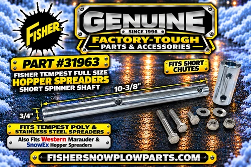 The 31963 Factory Genuine Chute Spinner Shaft Kit is an essential replacement part designed to enhance the performance of your spreader equipment. Compatible with renowned brands such as Fisher, Western, and SnowEx, this kit is the go-to solution for maintaining the efficiency of your Tempest, Marauder, and Renegade Stainless Steel & Poly spreaders. Crafted with precision, it fits multiple stainless steel models including S150A, S150C, S220A, S220C, S300A, S300C, S400A, S400C, S500A, and S500C, as well as poly models P150A, P150C, P220A, and P220C.

Constructed from high-quality materials, the design ensures durability and longevity, capable of withstanding the rigors of outdoor use. The shaft measures 3/4" by 10-3/8", making it a direct replacement for worn or damaged components in your spreader's chute assembly. With this kit, you can easily restore optimal functionality, ensuring even and consistent material distribution for your snow and ice management applications.

Installing the Chute Spinner Shaft Kit is a straightforward process, allowing you to quickly get back to work without unnecessary downtime. The precision engineering guarantees a perfect fit and reliable performance, giving you peace of mind that your spreader will operate efficiently when it's needed most.