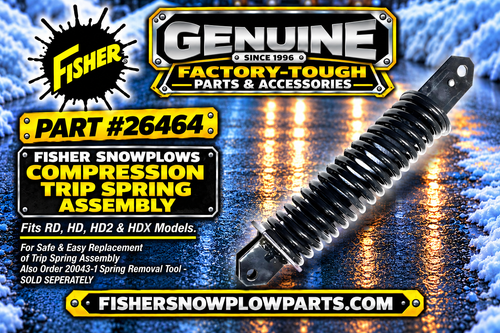 Enhance your snow removal efficiency with the 26464 Fisher Snowplows Factory Genuine Replacement Part. This essential Removable Spring Assembly is designed for RD, HD, HD2, and HDX plows, ensuring optimal operation in tough winter conditions.

Crafted for durability, this replacement kit includes critical components for seamless installation and maximum functionality, allowing you to get back to work quickly.

Compatible with RD, HD, HD2, and HDX plows
Includes Removable Spring Bar, Trip Spring, Spring Disc, and Pin
Designed for easy installation and reliability 
20043-1 spring removal tool is recommended
Compatible with older plow models as well

Trust the 26464 Fisher Snowplows Genuine Replacement Part for effective snow management this winter and maintain clear pathways with confidence.