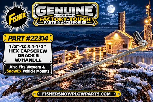 The 22314 Fisher - Western - Snowex Snowplows Genuine Replacement Part ensures your snowplow operates at peak performance and durability. Crafted in Rockland, Maine, this high-quality component, measuring 1/2-13x1-1/2 with a convenient handle, is engineered to withstand harsh winter conditions.

Compatible with a variety of snowplow models, it enhances usability and integrates seamlessly into equipment from trusted brands like Western and SnowEx. Enjoy easy installation and reduced downtime with this essential snowplow accessory.

High-quality materials for durability
Compatible with multiple snowplow kits
Easy installation for minimal downtime

Keep your snowplow ready for winter challenges with the reliable 22314 replacement part.