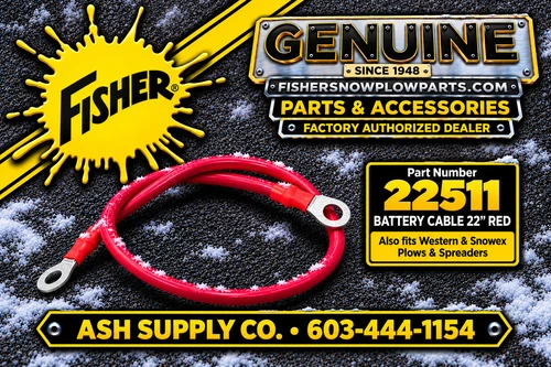 Enhance your snow management system with the 22511 - FISHER - WESTERN - SNOWEX - BLIZZARD Snowplows & Spreader Factory Genuine Replacement Part. This 22" red battery cable ensures peak performance and durability.

Designed for a variety of equipment, this high-quality cable seamlessly integrates with popular spreaders and snowplows. Its robust construction guarantees reliable connections in harsh winter conditions, making it ideal for professionals.

22-inch length for versatile applications
Compatible with Fisher, SnowEx, and Western models
High-quality construction for enhanced durability
Ideal for under-hood electrical connections

Optimize your winter performance with this essential replacement part today!