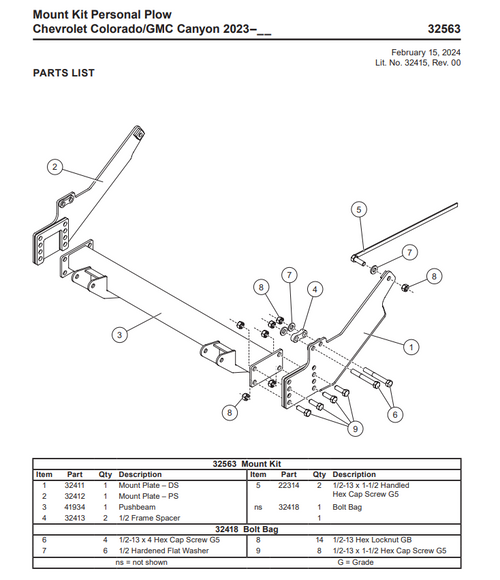 32563 - FISHER - WESTERN - SNOWEX GENUINE REPLACEMENT PART - Mount Kit Personal Plow Chevrolet Colorado/GMC Canyon 2023–