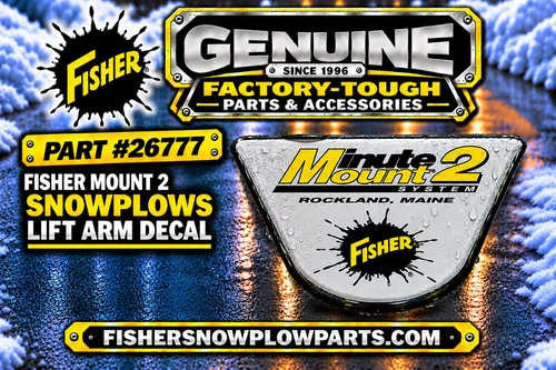 Elevate your snowplow's performance and aesthetics with the 26777 - Fisher Minute Mount 2 Lift Arm Name Plate Decal. This genuine replacement part is essential for every Minute Mount 2 owner, ensuring your equipment operates safely and looks professional.

Crafted for durability, this decal measures 3.05 x 2.66 inches, ideal for withstanding extreme winter conditions. The clear Fisher branding enhances visibility, making your lift arm easily identifiable.

Genuine Fisher replacement part
High-quality, durable material
Easy installation with no special tools required
Designed for Fisher Minute Mount 2 snowplows
Improves visibility and equipment identification

Upgrade your snowplow today with the 26777 decal and ensure your equipment is ready for every winter challenge!