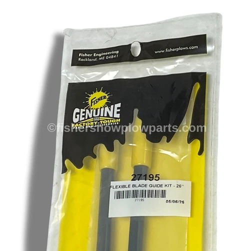 The 27195 - Fisher Snow Plows Factory Genuine Accessory - Replacement Part - Flexible Blade Guide Kit is designed to enhance the performance and versatility of your snow plow setup. This high-quality kit includes a pair of 26-inch flexible blade guides, engineered to provide reliable guidance and support during the most challenging winter weather conditions.