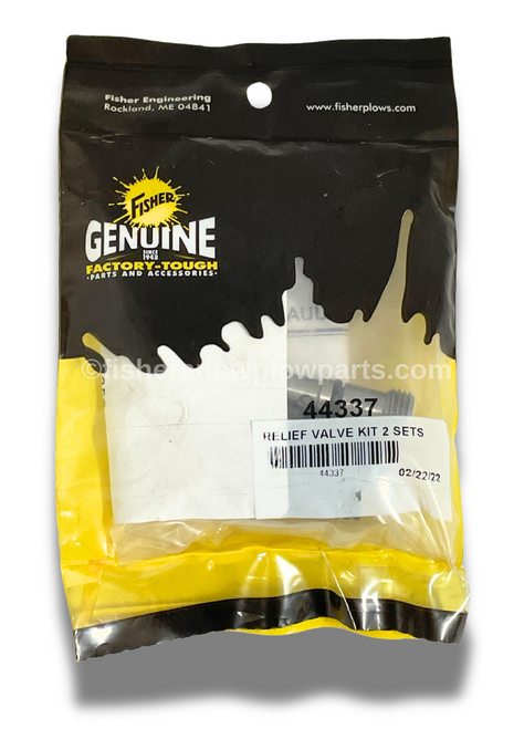 The 44337 -FISHER & 44338 WESTERN SNOW PLOWS GENUINE REPLACEMENT PART - RELIEF VALVE KIT SET is engineered to ensure optimal performance for your snow plowing equipment. Specifically designed for use with Fisher Extreme V and XV2, as well as Western MVP Plus and MVP 3 hydraulic systems, this replacement kit delivers reliability and efficiency.

Featuring high-quality materials and precise engineering, the relief valve kit is a critical component in maintaining the functionality of your snow plow's hydraulic system. It effectively manages and regulates hydraulic pressure, preventing potential malfunctions and ensuring the safety of your machinery during operation. The kit includes all necessary components for a straightforward installation, allowing you to get back to plowing without unnecessary downtime.

Identified by the Fisher part number 44337, this genuine replacement part comes packaged to guarantee quality and preserve its integrity until you’re ready to install it. Each kit is designed to fit seamlessly within the hydraulic manifold, ensuring a perfect match and optimum performance. Clear installation instructions make replacing your old or malfunctioning relief valve a hassle-free process, enhancing the longevity and reliability of your snow plow.

Whether you are a snow removal professional or a dedicated homeowner, maintaining your equipment with genuine replacement parts is crucial. The 44337 relief valve kit is built to withstand the rigors of harsh winter conditions, ensuring your snow plow remains dependable when you need it most. Invest in this essential part to keep your operations running smoothly and efficiently, no matter the snow depth. With the 44337 relief valve kit, you'll plow through winter with confidence.
