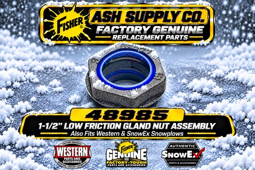 The 48985 -FISHER - WESTERN - SNOWEX SNOWPLOWS FACTORY GENUINE REPLACEMENT PART features a robust Low Friction Gland Nut with Seals Assembly, meticulously designed to enhance the performance and durability of your snowplow system. Measuring 1-1/2 inches, this essential component was formerly known as parts 56555 and 56556, ensuring compatibility across a range of applications. Specifically engineered for use with low friction pistons, it serves as an integral part of various snowplow kits including 56600K, 56603K, 44340, and 69670, optimizing the functionality of Western MVP 3 angle rams, MVP Plus lift and angle rams, as well as SnowEx HDV snowplow angle rams.

This gland nut assembly ensures smooth operation while effectively sealing out moisture and debris, which is critical during harsh winter conditions. Designed for use with extreme V angle and lift rams of varying sizes including 7 1/2', 8 1/2', and 9 1/2' XV2 angle rams, this replacement part promises reliability for your heavy-duty snow management tasks. The precision engineering that has gone into the 48985 guarantees seamless integration and a hassle-free installation experience.

For guidance on how to effectively remove and install the gland nut, instructional videos are accessible, providing step-by-step support as you maintain your snowplowing equipment. Investing in genuine replacement parts like this ensures an optimal performance of your snowplow, minimizing downtime and maximizing efficiency. Upgrade your snowplow setup with the 48985 gland nut assembly for reliable snow clearing and enhanced operational longevity.