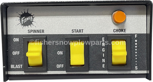 RIGHT HAND SWITCH IN PHOTO - 66862- FISHER SPREADERS GENUINE REPLACEMENT PART - THROTTLE SWITCH-MOM/OFF/MOM CAN BE USED ON WESTERN SPREADER CONTROL SWITCH IS YELLOW