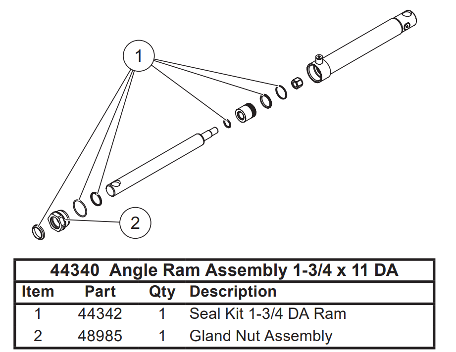 44340 - FISHER SNOWPLOWS GENUINE REPLACEMENT PART - 8 1/2' & 9 1/2' EXTREME  V & XV2, WESTERN MVP PLUS & MVP3 ANGLE RAM ASSEMBLY - 1-3/4 X 11 DA