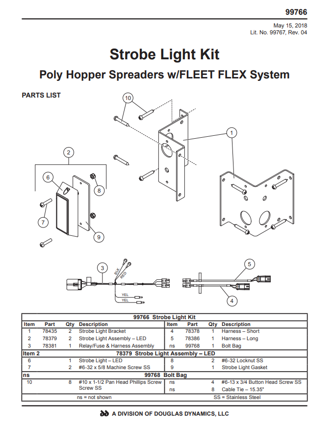 99505-1 - FISHER GENUINE SPREADER ACCESSORY - PRIMARY WORK LIGHT KIT -  FISHER STEELCASTER, TEMPEST & POLYCASTER & WESTERN STRIKER, MARAUDER,  TORNADO & SNOWEX RENEGADE FLEETFLEX ONLY