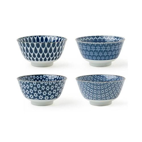 Blue & White 5" Bowls, Set of 4