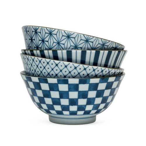 Egawari Blue & White Four Pattern 6" Bowl Set