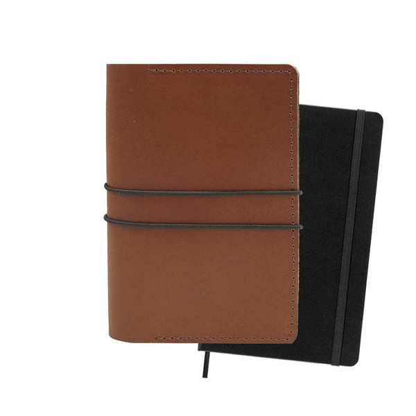 Classic Pocket Leather Notebook Cover with Moleskine Notebook– 3.5” x 5.5”