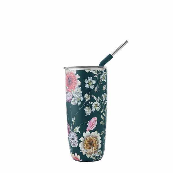 Midnight Botanical Tumbler With Straw, 24oz