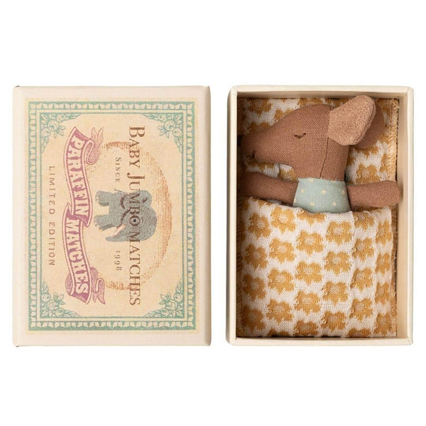 Sleepy Wakey Baby Mouse in a Matchbox, Blue