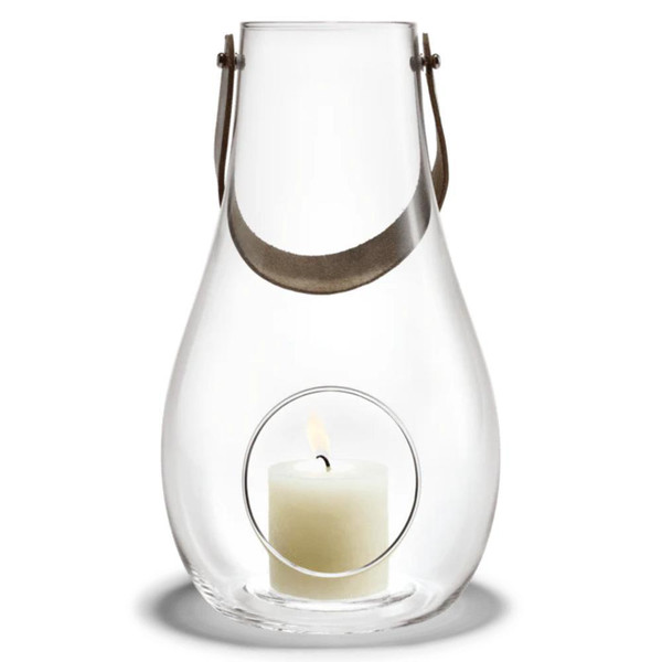 Holmegaard Design With Light Lantern with Leather Handle, 17.7", Clear