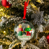 2 Minifigs in a Bauble with a Personalised Brick