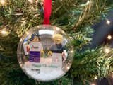 2 Minifigs in a Bauble with a Personalised Brick