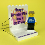 Birthday Display with personalised Minifigure 