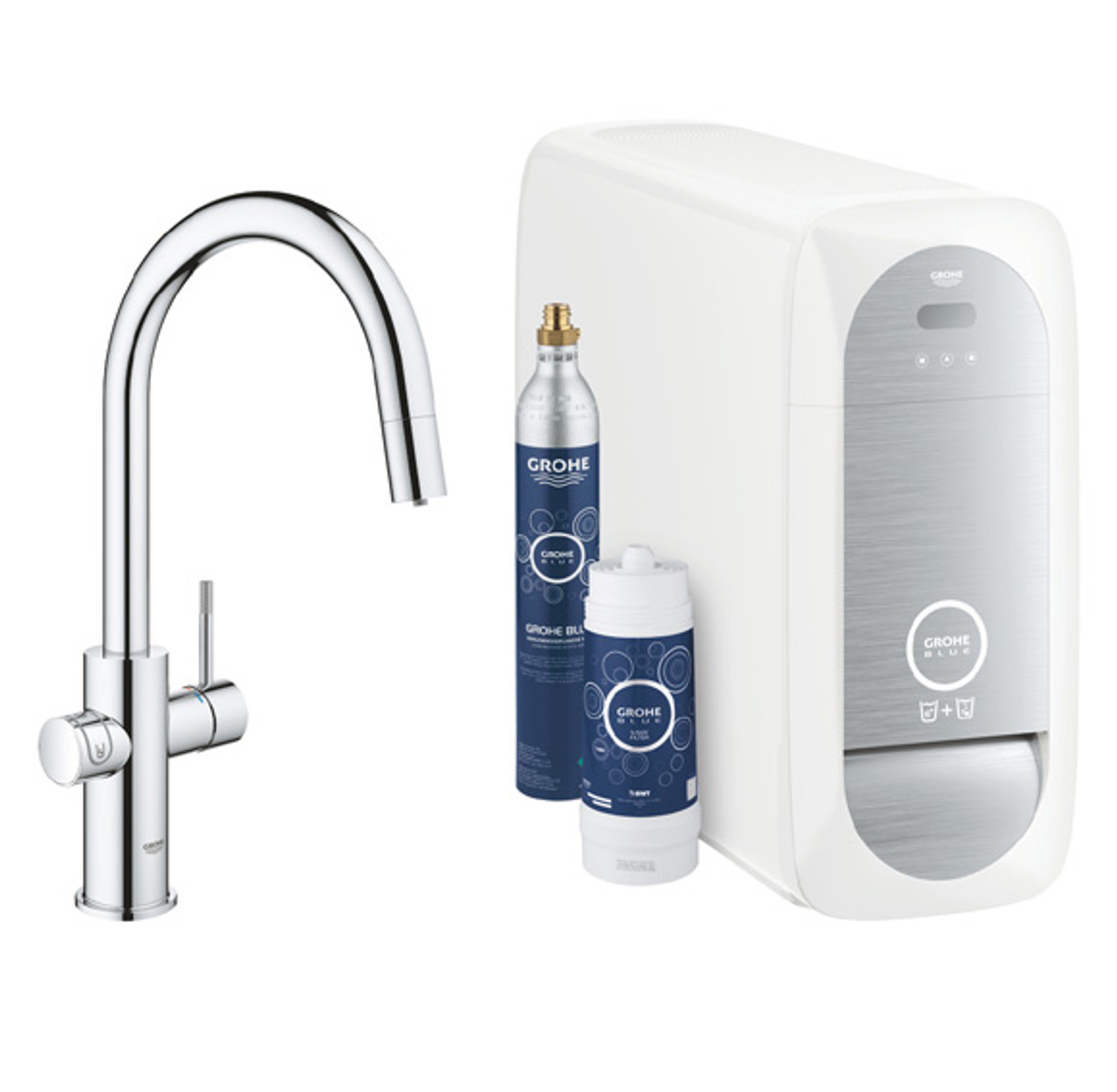 monteren Joseph Banks Hoeveelheid van Grohe, BLUE Home, PULL OUT C-Spout Water Filter Tap | Appliance House