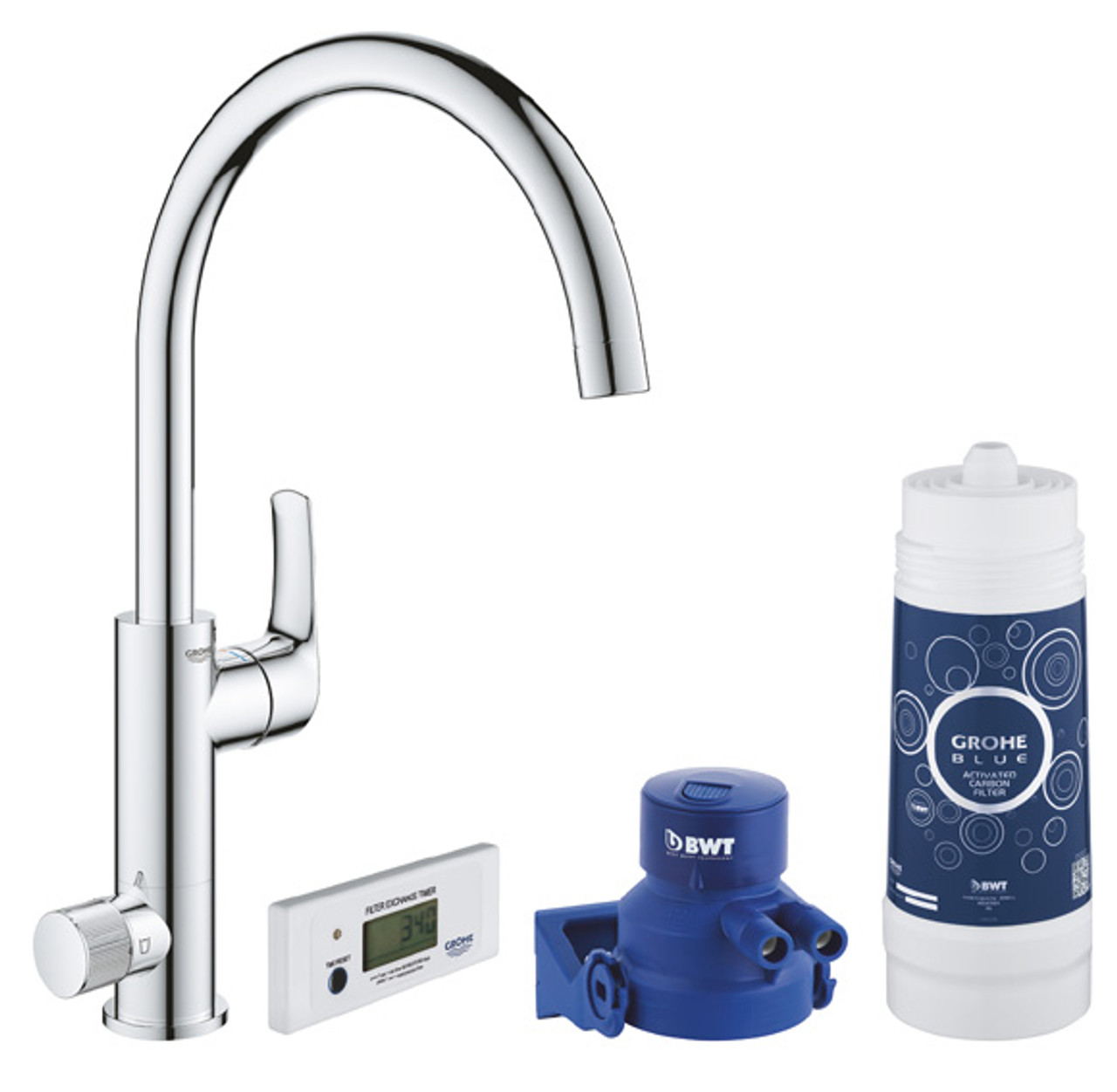 Grohe Blue Home L-spout kitchen mixer 31454001 chrome, Starter Kit