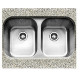 Caple FORM3636 Double Bowl Kitchen Sink installed on a speckled grey granite worktop