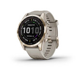 Garmin, fenix 7S Sapphire Solar, 42mm Smart Watch in Cream Gold Titanium with Light Sand Band Main I
