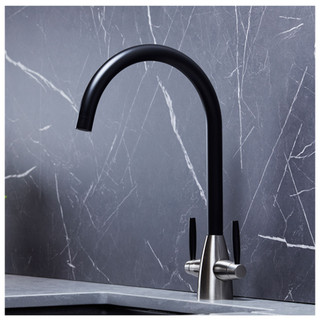 iivela IVBK935 Dual Lever Kitchen Tap with Black swan neck spout and handles Lifestyle Image 1