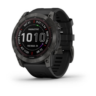 Garmin, fenix 7X Sapphire Solar, 51mm Smart Watch in Carbon Grey DLC Titanium with Black Band Main I