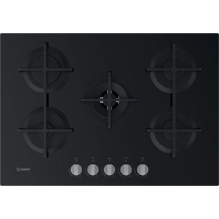 Indesit ING72T/BK 75cm 5 Burner Gas on Glass Hob - Black Main Image