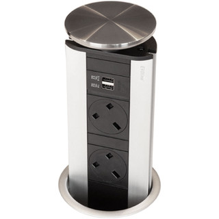 EVOline, PORT, 2-USB, 2 Socket UK in Stainless Steel