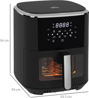 Homcom 1500W 4 in 1 Air Fryer with Air Fry Bake Roast Dehydrator Function Cookbook 6.5L