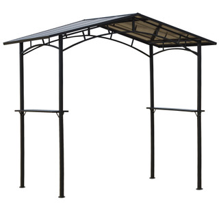 2.5x1.5m Grill Outdoor BBQ Gazebo Canopy & Side Shelves PC Roof Aluminium 