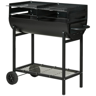 Outsunny Steel 2-Grill Charcoal BBQ with Wheels in Black