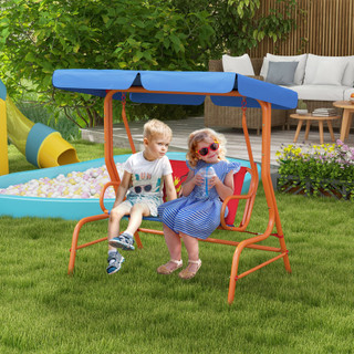 Outsunny 2 Seater Cowboy Themed Kids Swing Chair with Adjustable Canopy