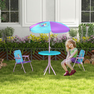 Outsunny Fairy Theme Kids Bistro Table and Chair Set with Adjustable Parasol