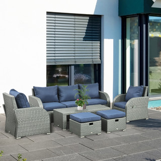 Outsunny 6 Piece Padded Outdoor Rattan Wicker Furniture Set