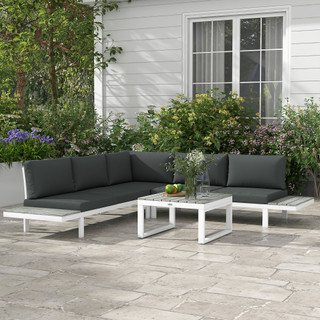 Outsunny 4 Piece Garden Set with 5 Level Recline Corner Conversation Sofa Set in White