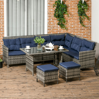 Outsunny 6 Piece Patio Rattan Wicker Sofa Set with Glass Table