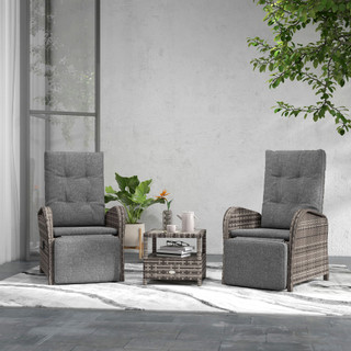 Outsunny 3 Piece Rattan Chaise Lounge Set with Cushions