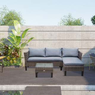 Outsunny 3-Seater Outdoor Garden Rattan Furniture Set in Grey