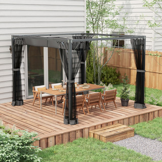 Outsunny 3x3 m Pergola with Retractable Roof and Netting in Dark Grey