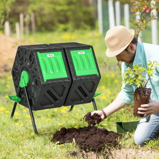 Outsunny 130L Compost Bin Dual Chamber Rotating Composter with Ventilation Holes in Brown