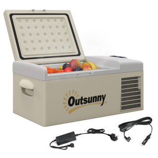 Outsunny 16L Portable Car Fridge Freezer 12/24V DC and 100-240V AC in Khaki