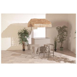 SunTime GF08087 Rattan Tiki Bar with 2 Bar Stools - Grey Product Image