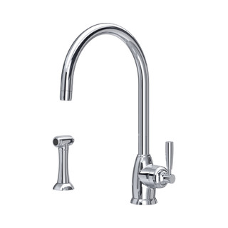 Perrin & Rowe 4846CP Langbourn Single Lever Monobloc C Spout Sink Mixer with Rinse - Chrome Product 