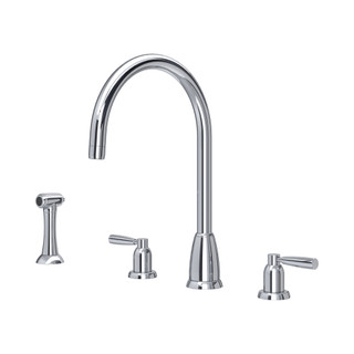 Perrin & Rowe 4891CP Langbourn 3 Hole Widespread C Spout Mixer with Rinse - Chrome Product Image