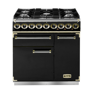 Falcon F900DXDFBL/BM Deluxe 900 Dual Fuel Range Cooker - Black & Brass Product Image