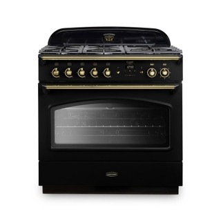 Rangemaster CLAS90FXDFFBL/B Classic FX 90 Dual Fuel Range Cooker - Black & Brass Product Image