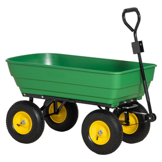 Outsunny 125L Garden Cart Heavy Duty 4 Wheel Trolley Wheelbarrow Green