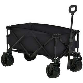 Outsunny 70kg Outdoor Pull Along Garden Trolley on Wheels Folding Beach Cart in Black