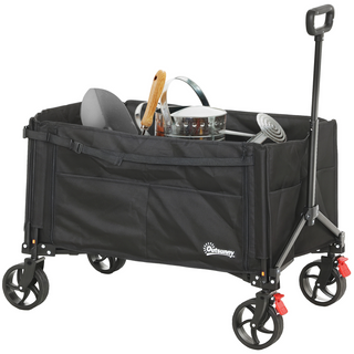 Outsunny Folding Trolley on Wheels Garden Cart with Opening Sides